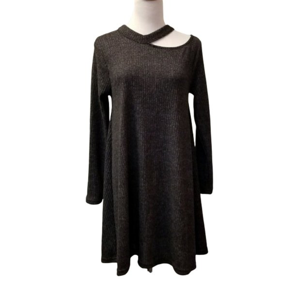 NWT Cotton Emporium sweater open neckline gray mini A-line dress size S (299) - Picture 1 of 12